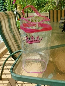 Clear Tote Bag 14"Tall Round Transparent storage makeup pink crown Zipper Purse - Picture 1 of 10