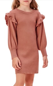 Girls Dress Fall Long Lantern Sleeve Crew Neck Sweater Dresses Size 5-12 Winter - Picture 1 of 6
