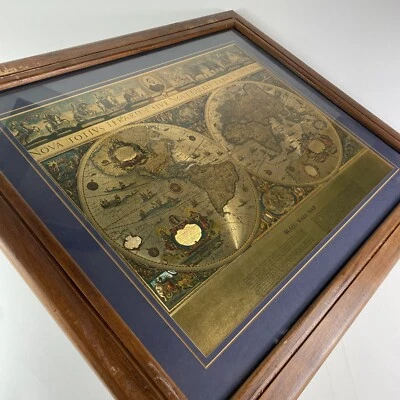 Gold Foiled Blaeu Piscator Wall Map "The New World" Framed & Matte VINTAGE 23x27 - Image 1 of 4