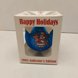 1993 Happy Holidays Campbell's Soup Kids Glass Ball Ornament Boy and Rudolph - Picture 1 of 5
