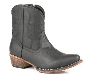 NEW ROPER BLACK SHAY WESTERN COWBOY SNIP TOE BOOTS BOOTIES SZ 7.5 - Picture 1 of 10