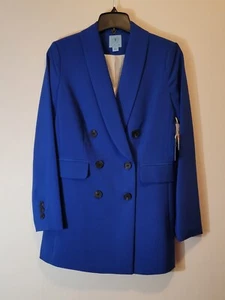 CECE Women's Blue Long Sleeve Double Breasted Twill Blazer Jacket Size 2 NWT - Picture 1 of 4