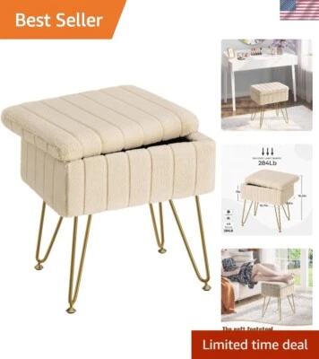 Compact 15.7" Faux Fur Ottoman with Storage for Modern Makeup and Relaxation - Image 1 of 4
