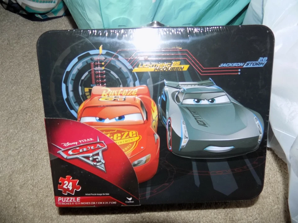 Disney Cars 3 Lightning McQueen Rusteze Jackson Storm 24 PC Puzzle & Lunchbox