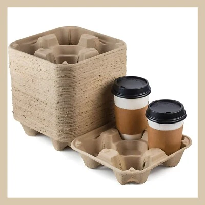 4 Cup Carrier Holder Carry Tray 8 to 32 oz Disposable Drinks Take Out Togo - Image 1 of 4