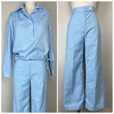 Vintage 1970s JH Collectibles Shirt and Pants Set XS Pastel Blue Nautical 70s  - Image 1 of 4