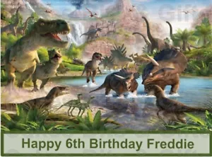 DINOSAURS 26.5 x 19.5cm Personalised Edible ICING Birthday Cake Topper - Picture 1 of 3