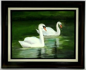 M.JANE DOYLE SIGNED ORIGINAL ART OIL/CANVAS PAINTING "TURF VALLEY SWANS" FRAMED - Picture 1 of 6