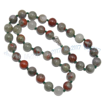 Collar de cuentas de piedras preciosas redondas lisas de piedra de sangre africana natural de 6/8/10 mm 14-50" Foto 1 de 4