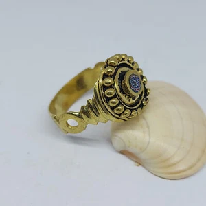 Unique VTG Handmade Men's Ring Chevron Bead Gold Color Sterling Jewelry US SZ 11 - Picture 1 of 7