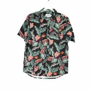 Diamond Supply Mens Poly Black Green Button Up Shirt Hawaiian Lightweight Sz Med - Picture 1 of 5