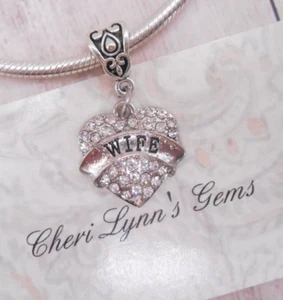 SILVER WIFE PAVE WHITE CRYSTAL HEART EUROPEAN BRACELET CHARM BEAD & POUCH! - Picture 1 of 4