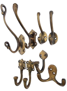 9 x Vintage salvaged solid brass Hardware Hooks, Assorted Styles As Found C@@L - Picture 1 of 22