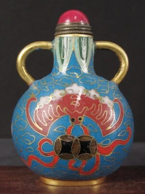 Botella de tabaco Cloisonne hecha a mano con patrón de murciélago anudado chino Foto 1 de 4