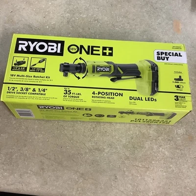 RYOBI ONE+ 18V Cordless MULTI-SIZE 1/4", 3/8" & 1/2" Ratchet PCL280K15B NEW - Image 1 of 3