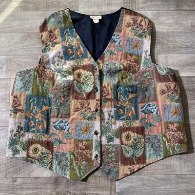 CST Studio VTG 90s Fall Leaves Vest 3X Sleeveless Patchwork Tapestry - Image 1 of 4