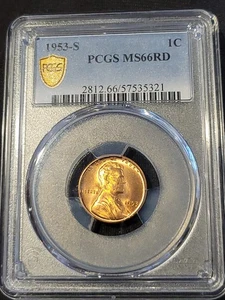 1953 S Lincoln Wheat Penny PCGS MS66RD Blazing Red Luster!!! - Bild 1 von 2