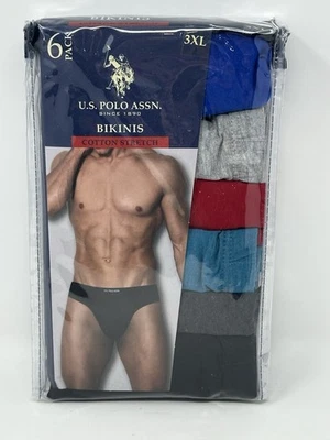 U.S. Polo Assn. Paquete de 6 bikinis de algodón elástico sin etiquetas para hombre talla 3XL 48"-50" Foto 1 de 4
