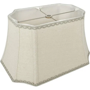Bell Rectangle Cut Corner Linen Lampshade with Lace Trim - Picture 1 of 14