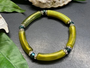 Armband Armreif Gr. M Schlauchperlen elast. Strass Rohrperlen #984-10 - Bild 1 von 2