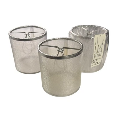 3 Shades of Light Chandelier Mini Drum Lamp Shades Silver Organza Clip On - Image 1 of 4