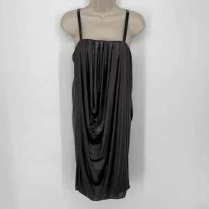 Poleci Women's Draped Matte Satin Mini Slip Dress Sz M Dark Brown Straps Slinky - Picture 1 of 10