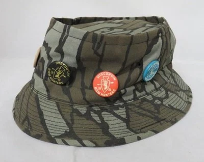 (RARE) Vintage WISCONSIN BOW HUNTERS 1983-89 PINS Bucket Hat Cap Hunting Camo - Image 1 of 4