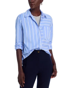 NEW Veronica Beard Kinley Hydrangea Stripe Pleated Back Crop Shirt 14 NWT $328 - Picture 1 of 17