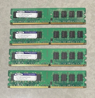 Lot of (4) ACTICA ACT1GEU64S8F800S [1 GB] DDR2-800 UNB RAM Modules - Image 1 of 2