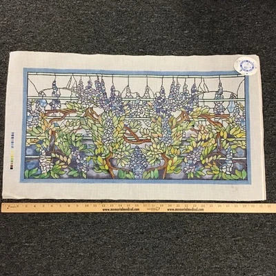 Erica Wilson Stained Glass handpainted Needlework Canvas Piano Benchsize 28"x14" - Image 1 of 4