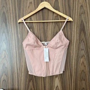 Urban Outfitters Baby Pink Cotton Structured Hook Eye Corset Cami Top M NEW £39 - Picture 1 of 5