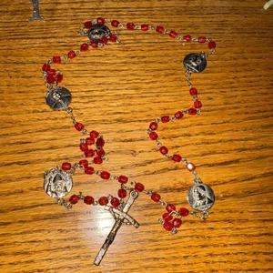 Pope John Paul II Rosary: Red Glass Beads w Silver Chain 22" - Picture 1 of 8