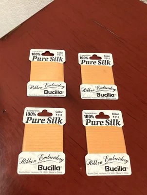 BUCILLA Cinta de Seda Pura Bordada Lote de 4 Puesta de Sol 4mm #511 ~NUEVO EN PAQUETE~ Foto 1 de 2