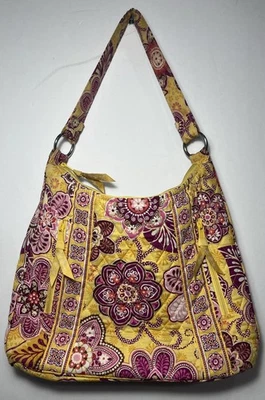 Vera Bradley Bali Gold Shoulder Bag Purse Yellow & Pink 14x10x4" Free Shipping - Image 1 of 4