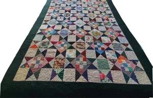 Edredón de matrimonio 2004 un lado cazador estrellas verdes flores duros 73"x56" - Imagen 1 de 11