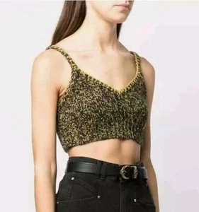 Ulla Johnson Damen Lia Strick Crop Top Small Olivgrün Gold V-Ausschnitt Strick Neu mit Etikett - Bild 1 von 4