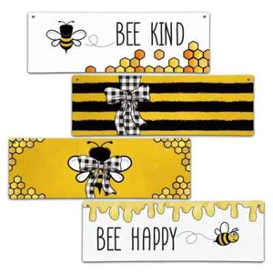 4 Piece Honey Bee Signs Wall Art Spring Decor - Picture 1 of 3