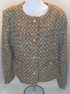 Marled Tweed Sequenced Short Waist Boxy Jacket Cropped Sz L NWT Gold Blk Shacket - Picture 1 of 7