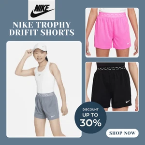 Nike Trophy Kids' Girls' Dri-FIT Training Shorts (Black/Pink/Gray) Size S,M,L,XL - Picture 1 of 32