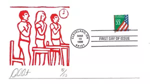 3283 33c Classroom Flag, ATM, David Curtis, (red), FDC - Picture 1 of 1
