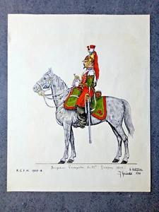 MILITARIA Brigadier Trompette Dragons PLANCHE COULEUR Cavalier SCFH G. CARTIER - Picture 1 of 3