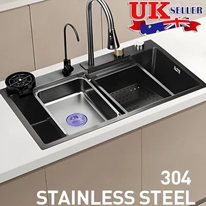 31.49x17.71 inch Gray Waterfall kitchen Sink Drop In Single Bowl Workstation NEW - Picture 1 of 8