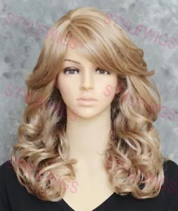 Golden/Dark Blonde Medium Shoulder Barrel Curls Synthetic Hair Wig EVAB 14/24 - Picture 1 of 7