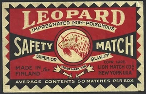 (BL) Finlandia Vintage Matchbox etiqueta - LEOPARDO - Imagen 1 de 2