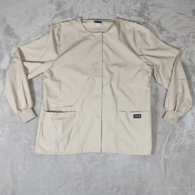 Cherokee Workwear Scrub Top Womens Large Tan Long Sleeve Snap Medical Nurse Tech - Image 1 of 4