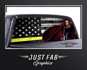 Thin Yellow Line Superhero Rear Window Perf Graphic Decal Tint Coal Truck SUV - Picture 1 of 7