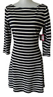 NEW Kate Spade Striped Fit & Fare Dress 3/4 Sleeve Size Small Navy