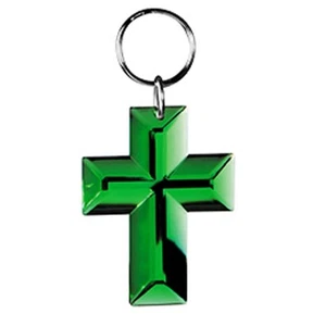 Gadget portachiavi forma di crocefisso chiesa croce x parrocchia convento verde - Foto 1 di 1