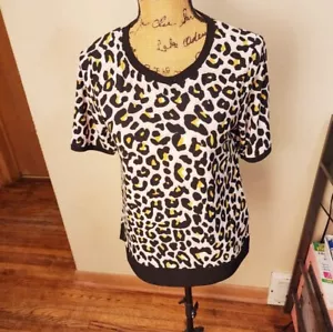 Anne Klein Multicolored Leopard Print Short Sleeve Crew Neck Pullover Blouse S - Picture 1 of 7