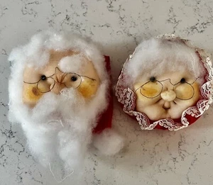 Mr & Mrs Santa Claus Set 2 Plush Pantyhose Face Christmas Ornaments 4" - Picture 1 of 7